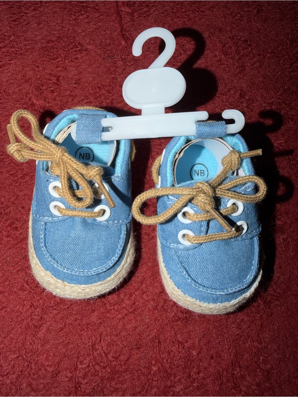 New Blue Newborn Canvas Baby Boat Shoes with Tan Laces